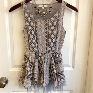 Grey and White Peplum Blouse